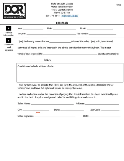 south-dakota-bill-of-sale form