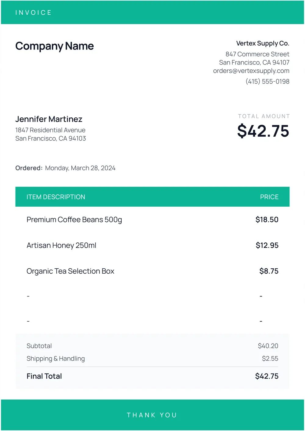 standard invoice template