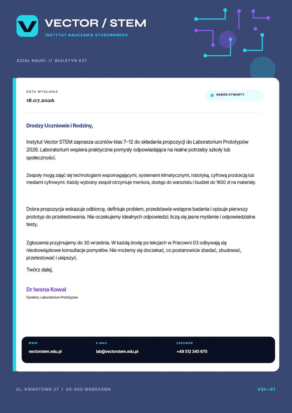 Papier firmowy dla szkoły STEM – szablon