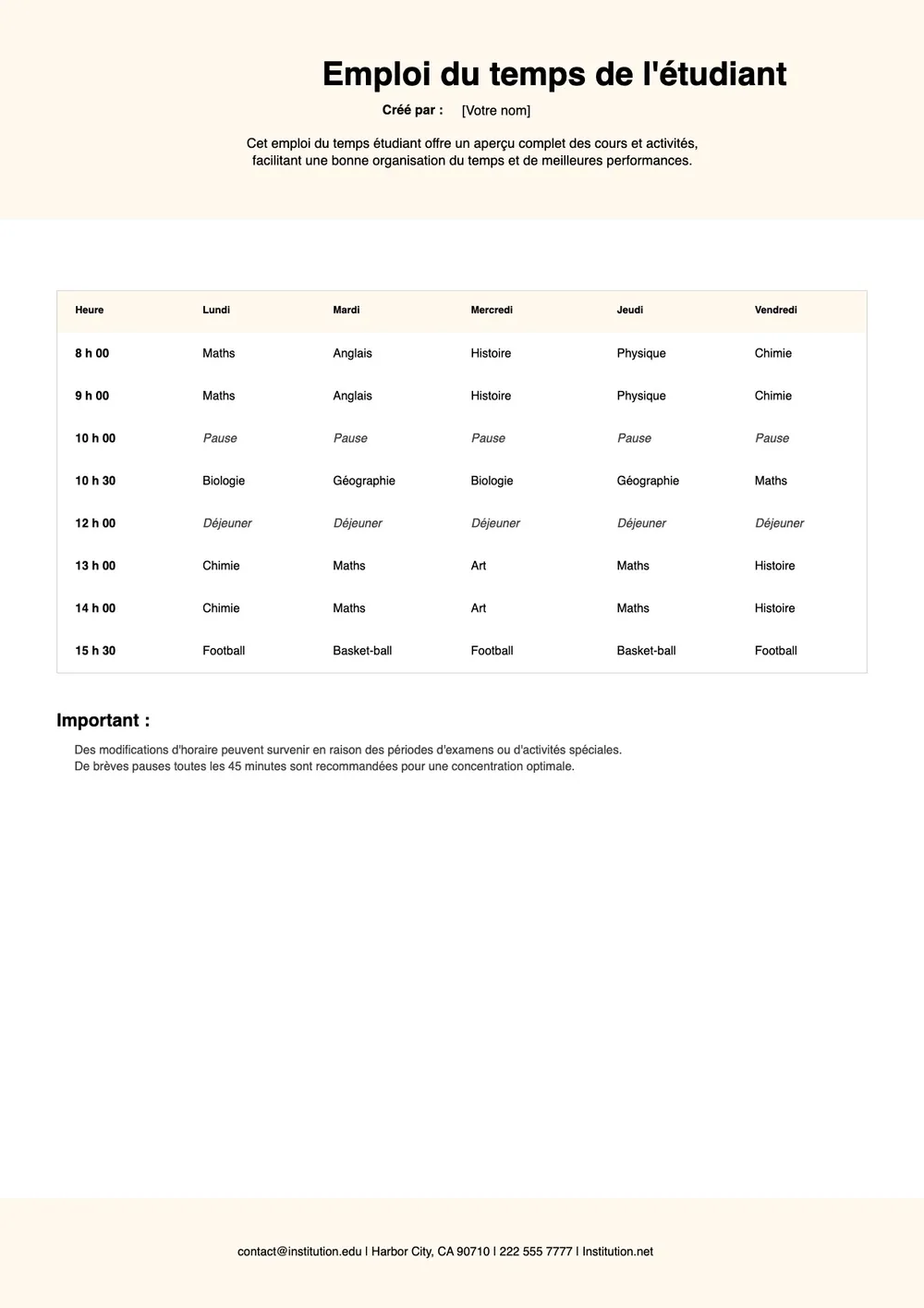Modèle de planning de révisions