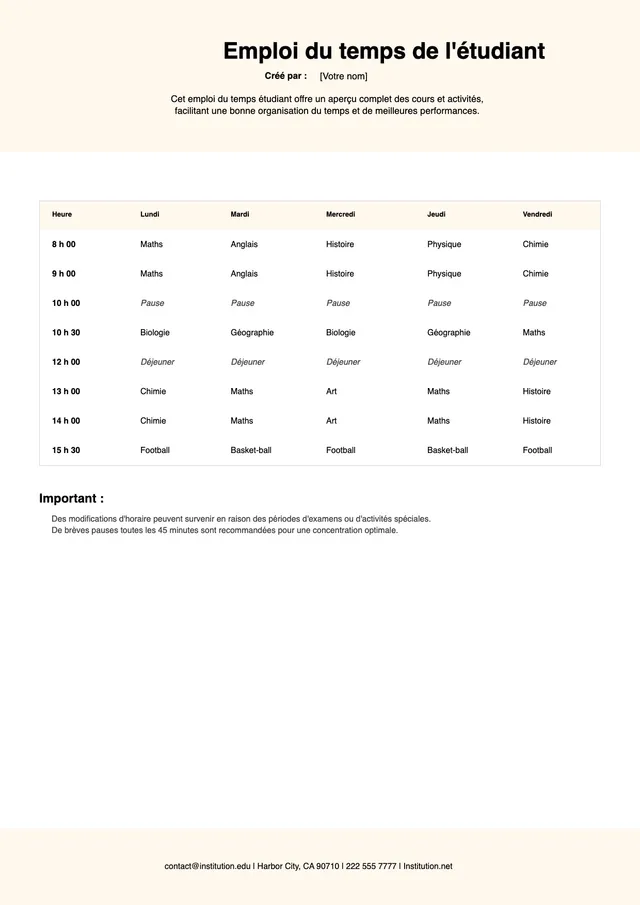 Modèle de planning de révisions