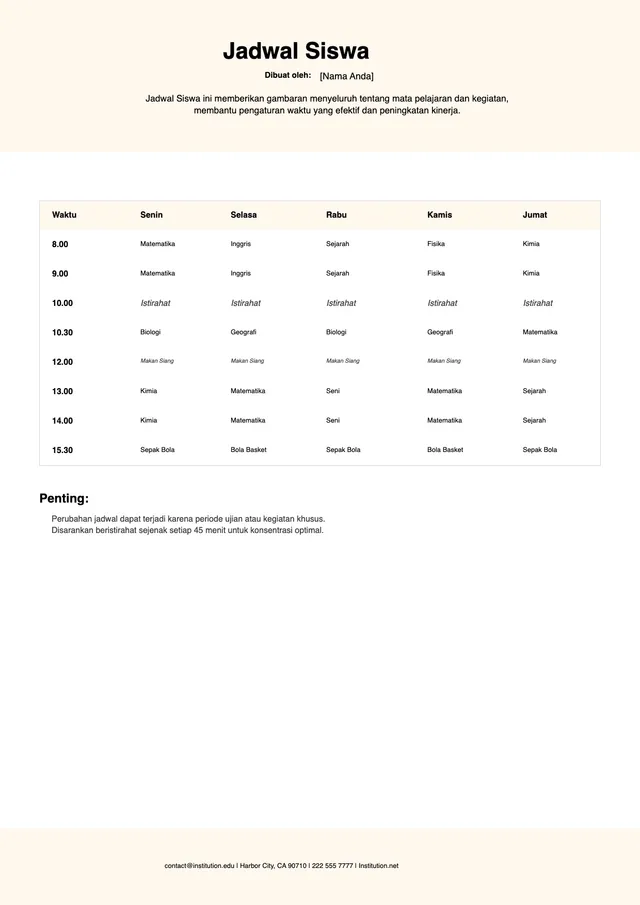 Templat Jadwal Belajar