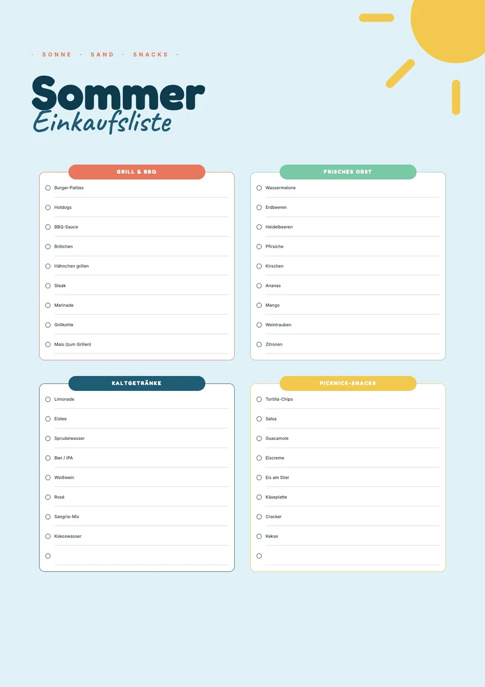 Sommer-Einkaufsliste