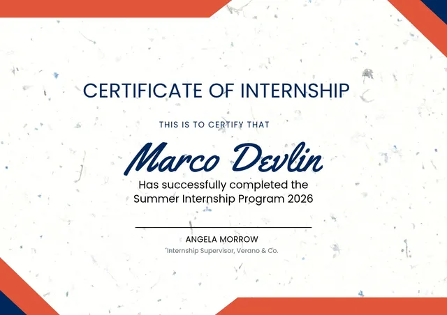 summer internship certificate template