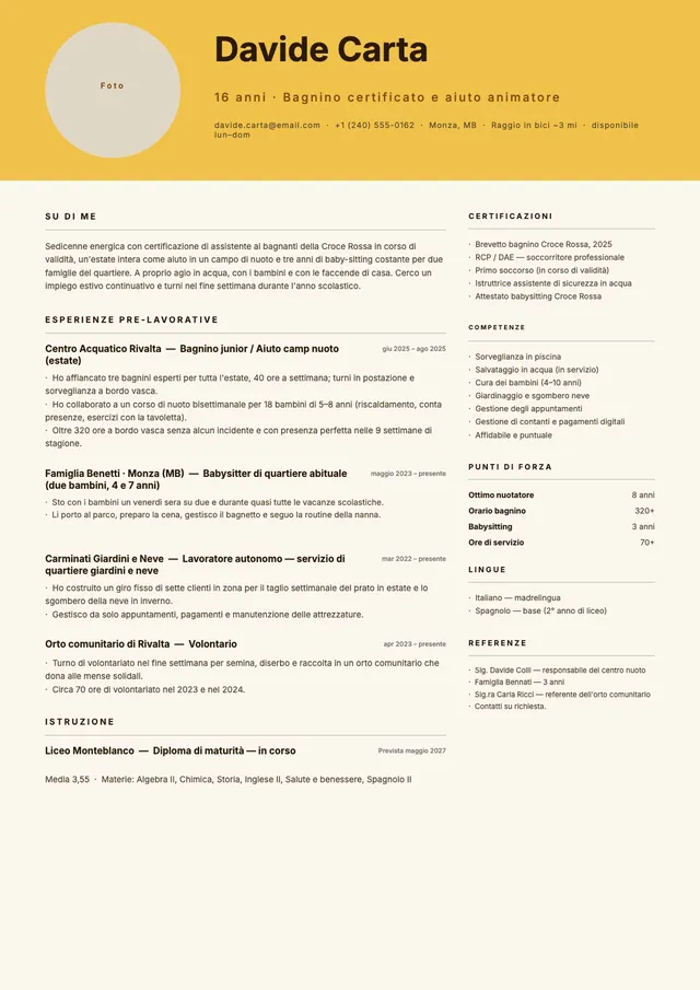Curriculum per lavoro estivo