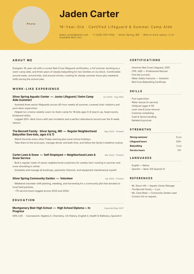 summer-job-resume form