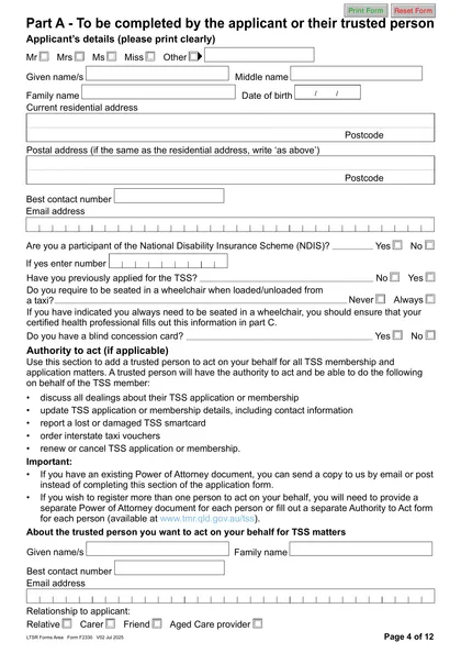 taxi subsidy qld form