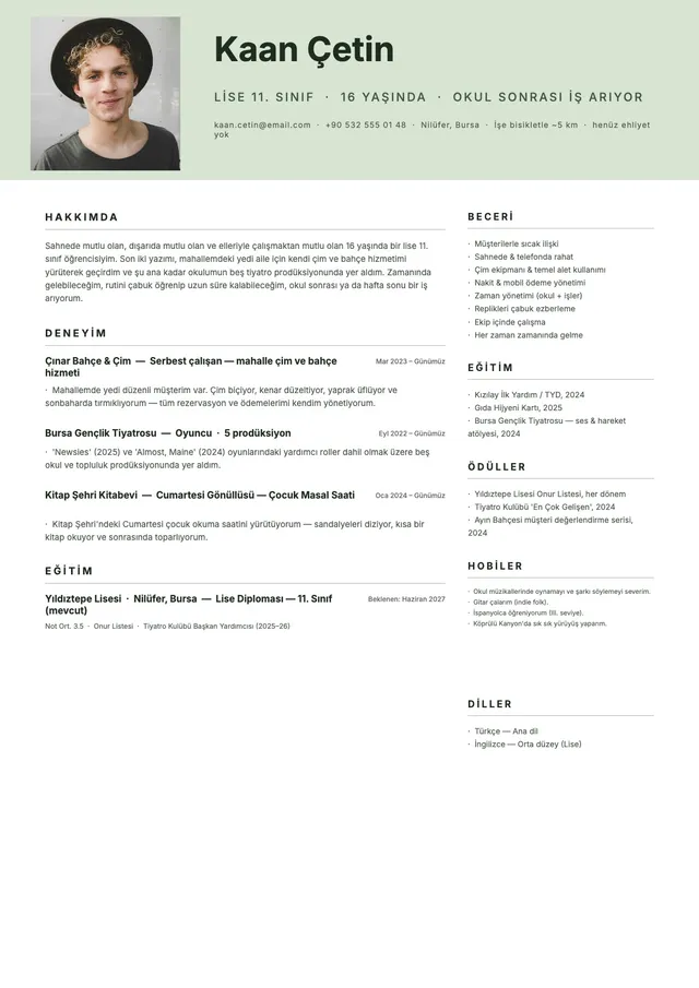 Gençler için CV
