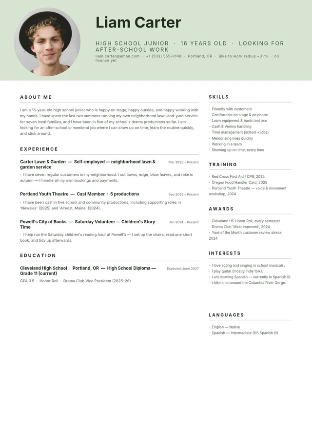 teenage-resume form