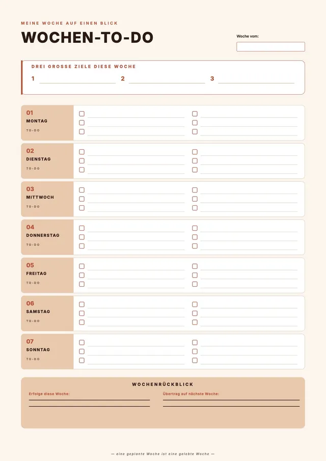 Wöchentliche To-do-Liste in Terrakotta