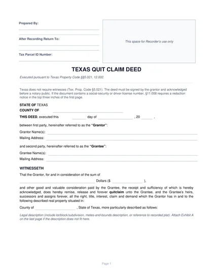 texas quit claim deed form