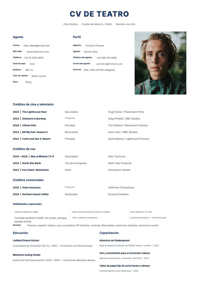 Currículum de actor de teatro