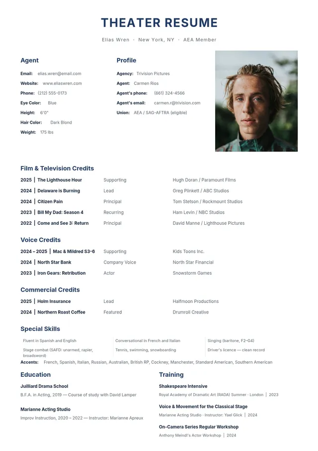 theater-resume form
