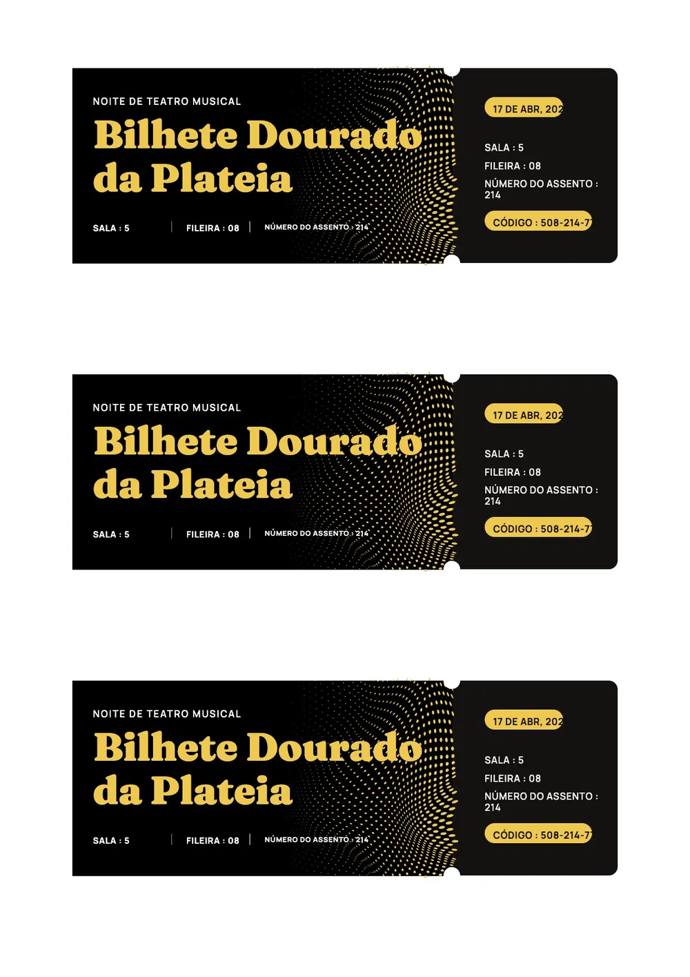 Modelo de ingresso para teatro