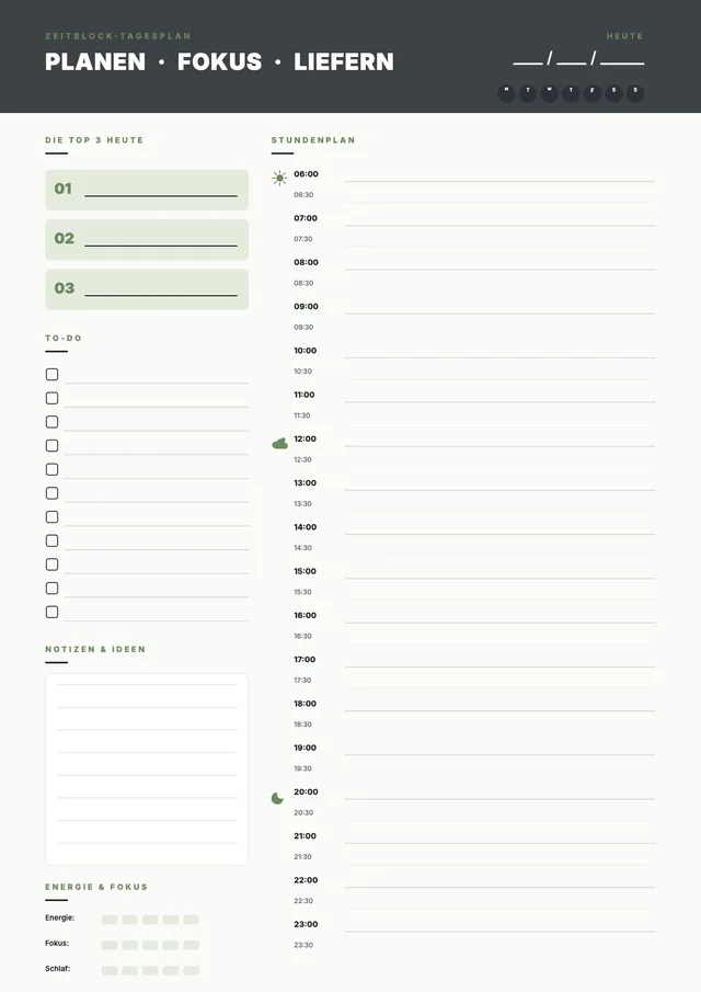 Tägliche To-do-Liste mit Zeitblöcken