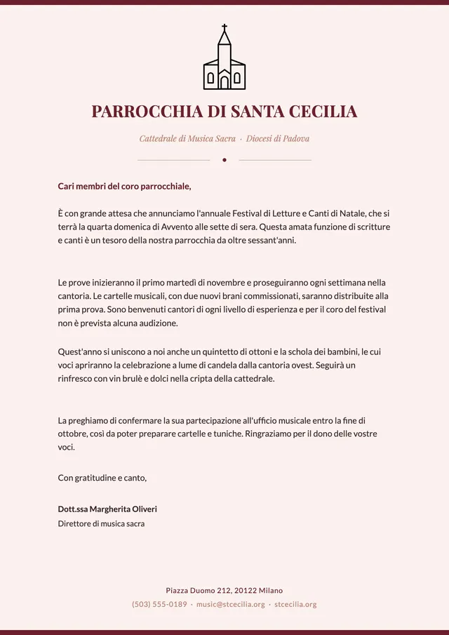 Modello di carta intestata per chiesa tradizionale
