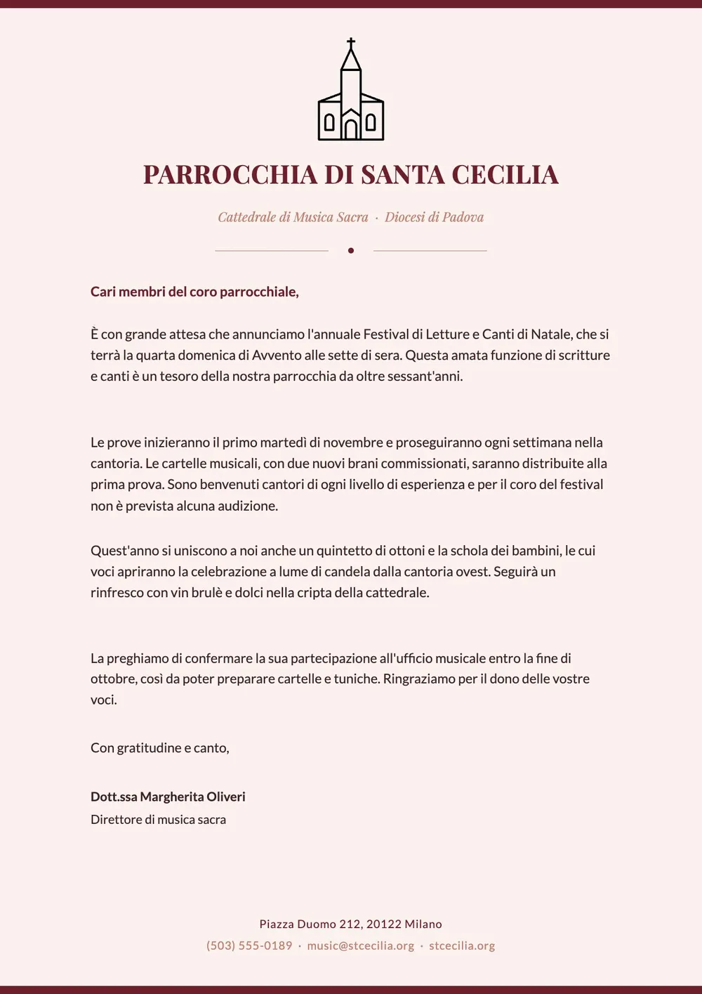 Modello di carta intestata per chiesa tradizionale