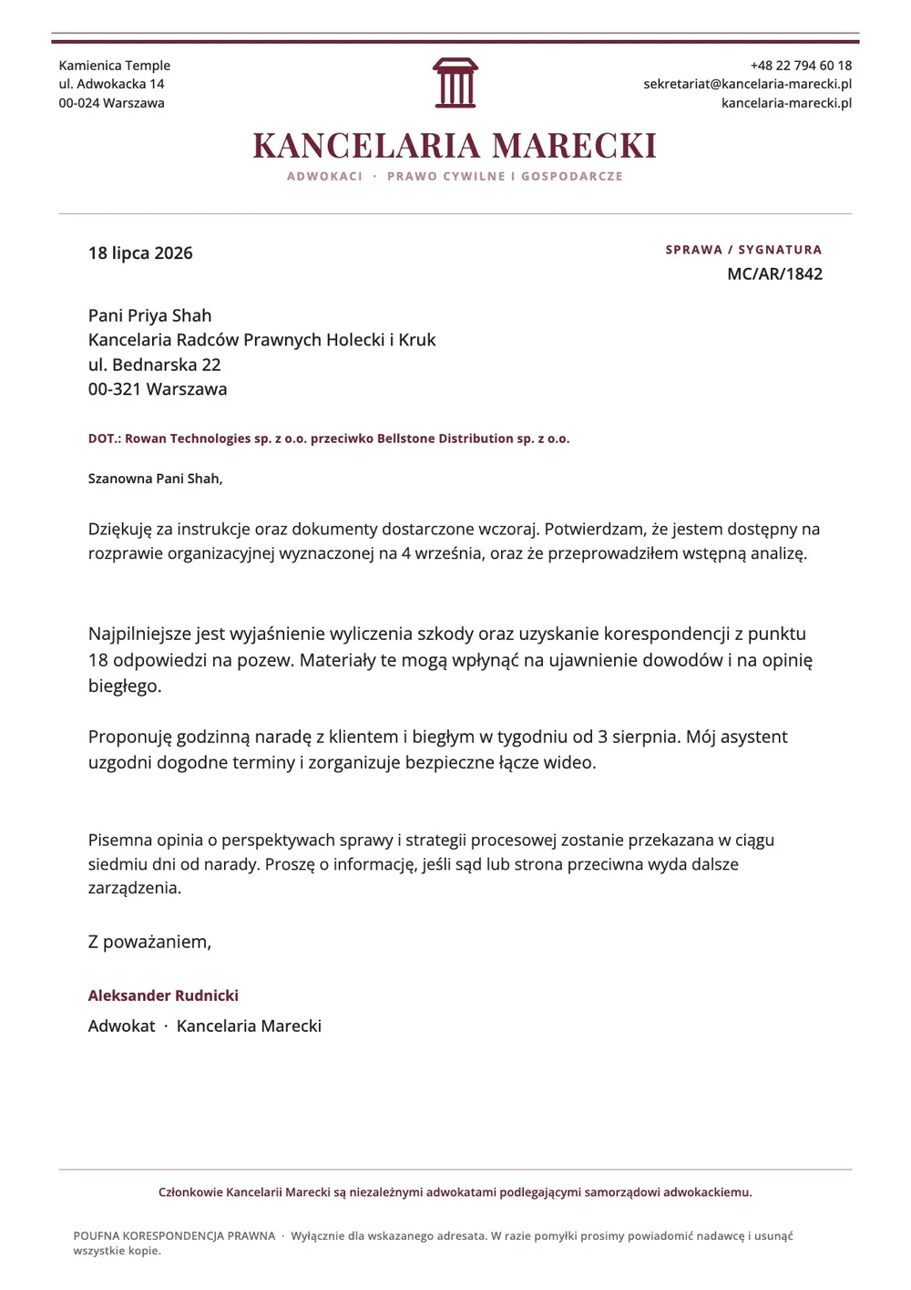 Tradycyjny papier kancelarii prawnej – szablon