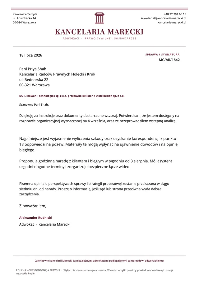 Tradycyjny papier kancelarii prawnej – szablon