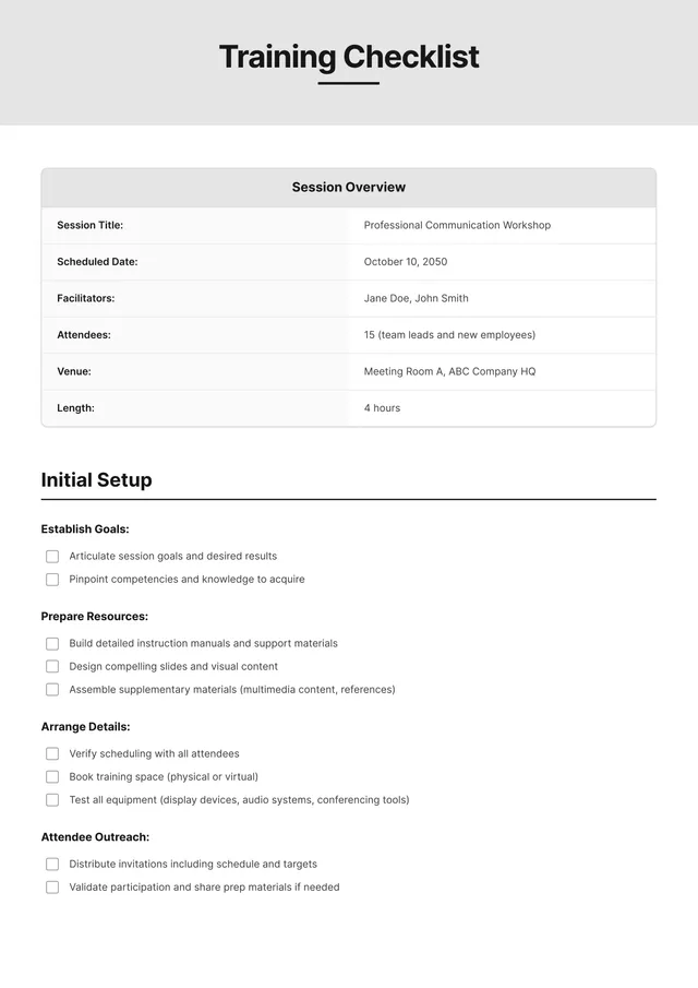 training-checklist form