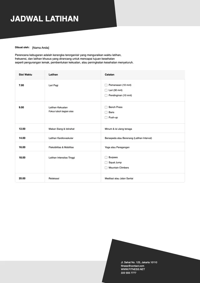 Templat Jadwal Pelatihan