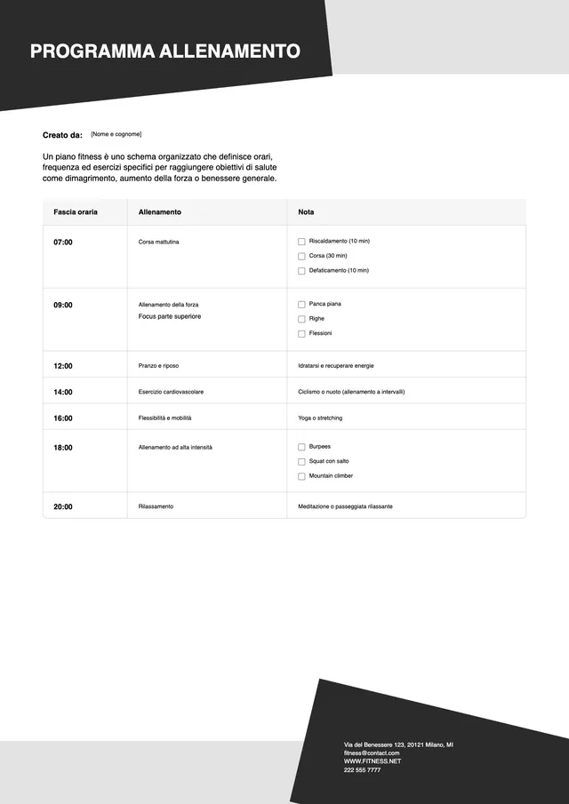 Modello di programma di allenamento