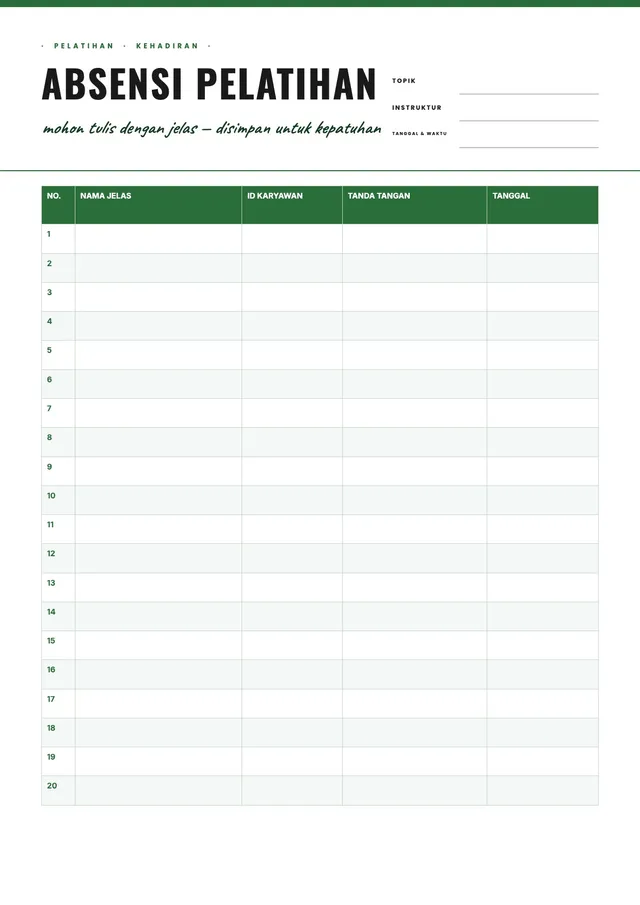 Daftar Hadir Pelatihan