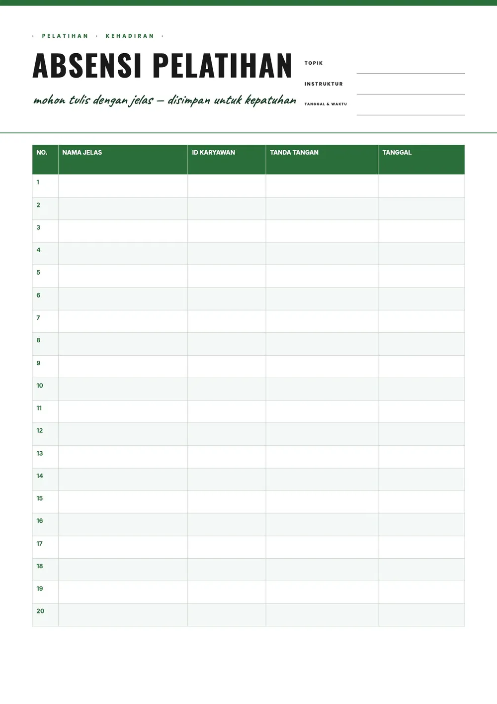 Daftar Hadir Pelatihan
