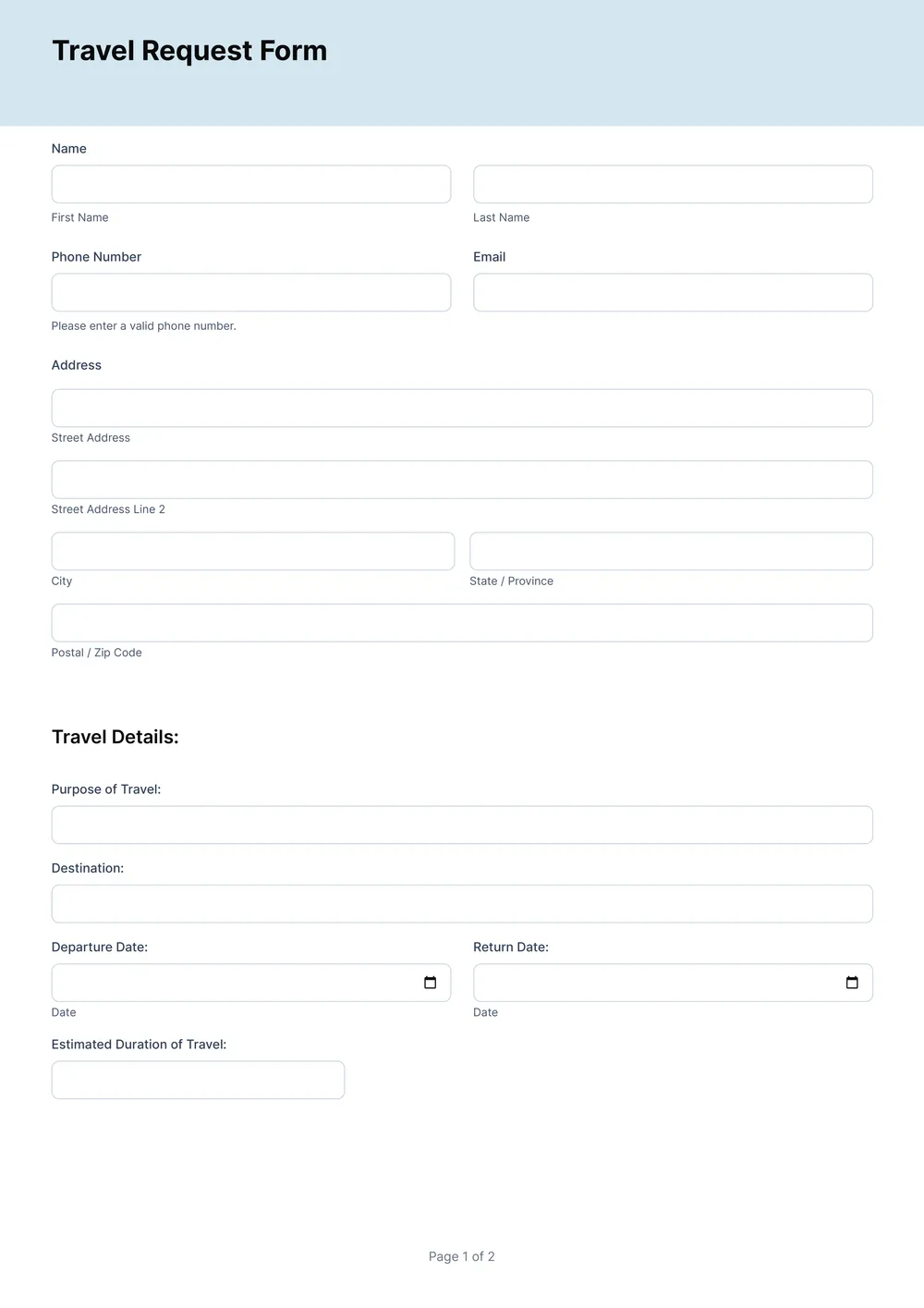 travel request form template