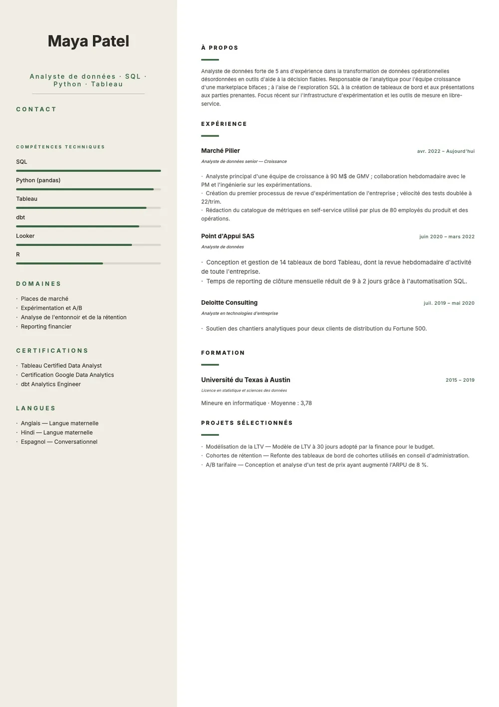 Modèle de CV en deux colonnes