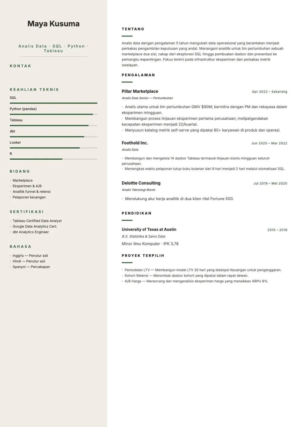 Templat CV Dua Kolom