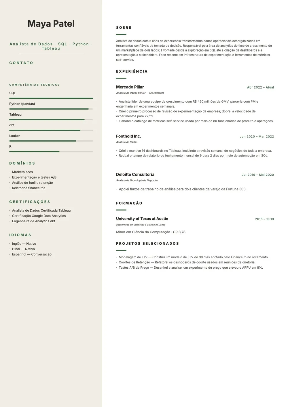 Modelo de currículo de duas colunas
