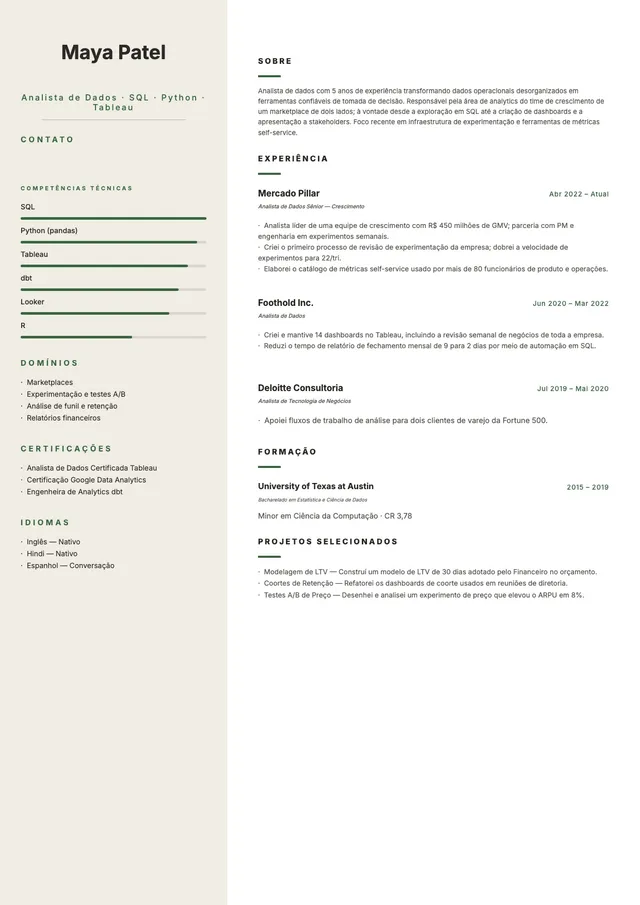 Modelo de currículo de duas colunas