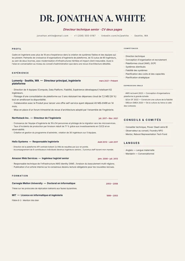 Modèle de CV sur deux pages