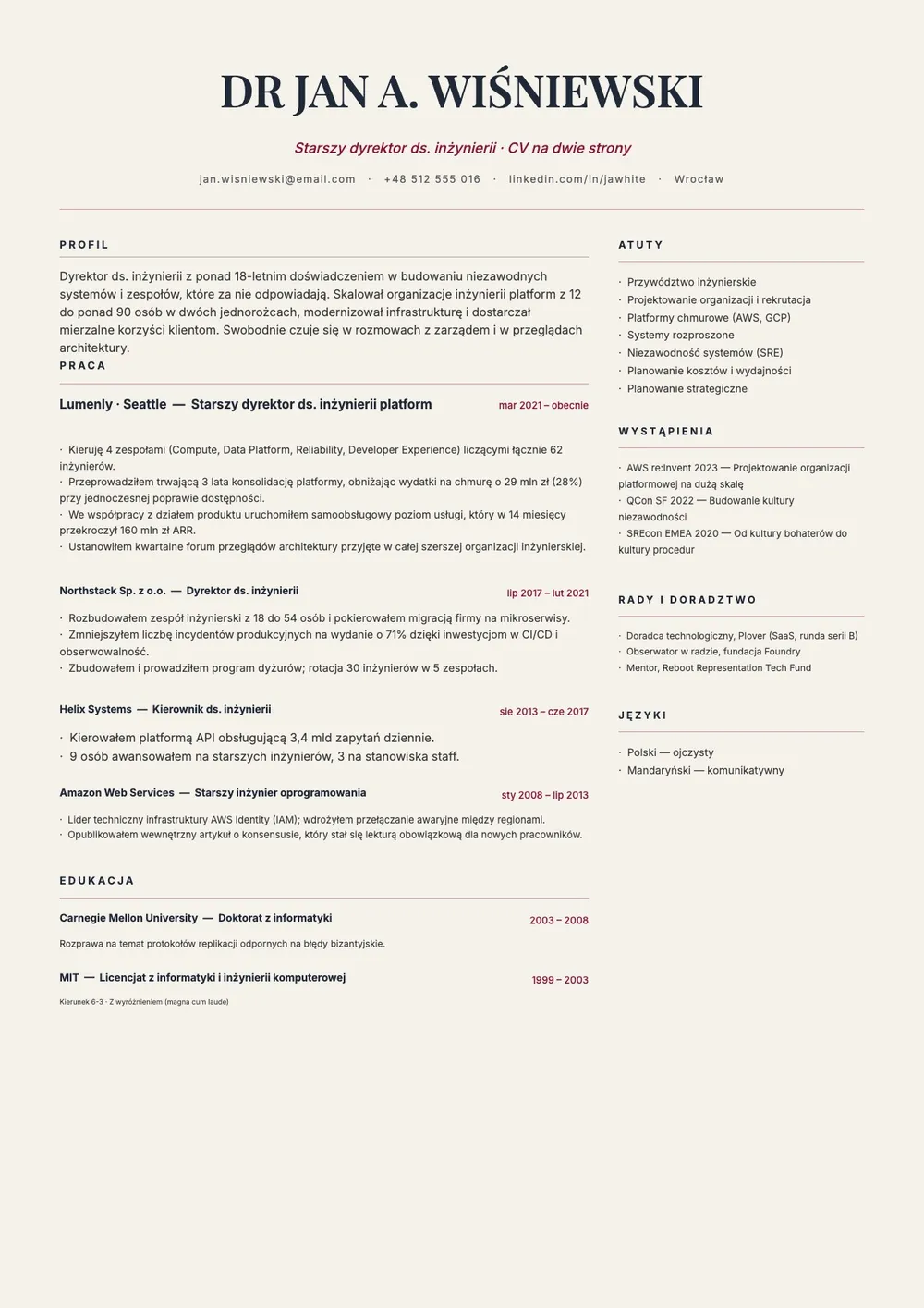 Szablon dwustronicowego CV