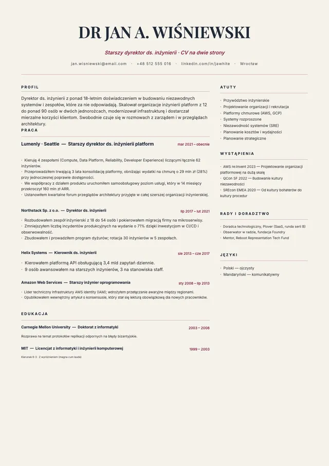 Szablon dwustronicowego CV