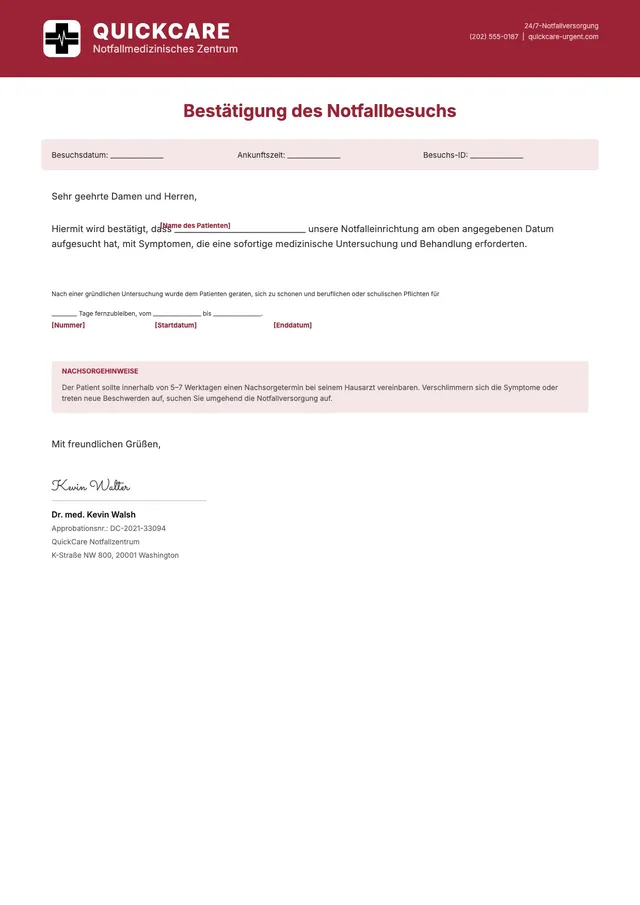 Vorlage für ein Attest der Notfallpraxis