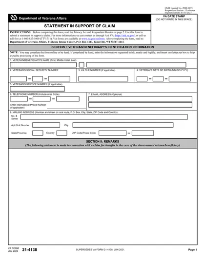 va-21-4138 form