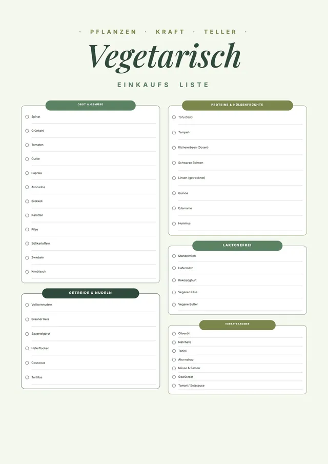 Vegetarische Einkaufsliste