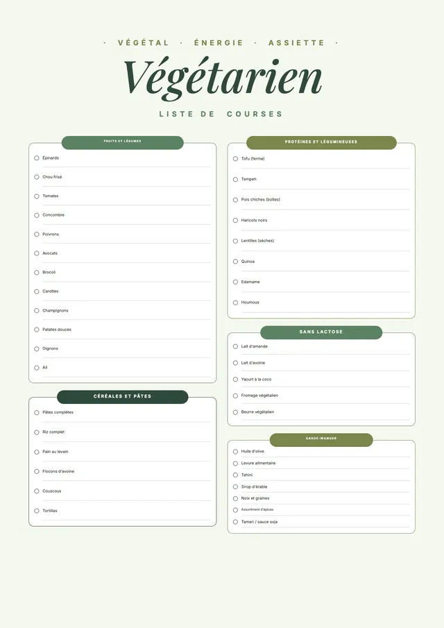 Liste de courses végétarienne