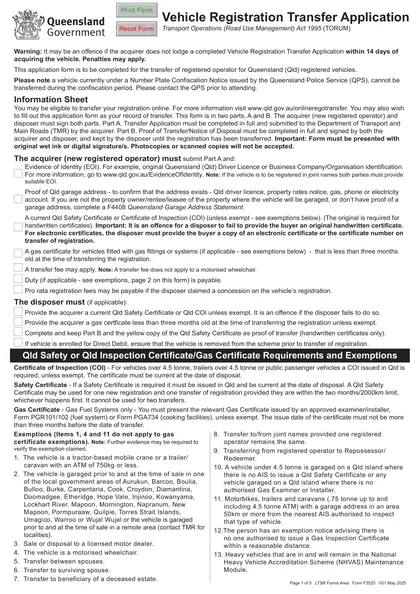 vehicle transfer qld form