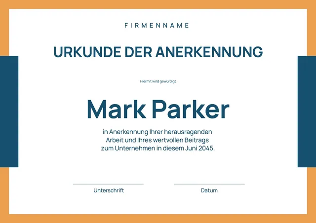 Vorlage für Ehrenamtsurkunde