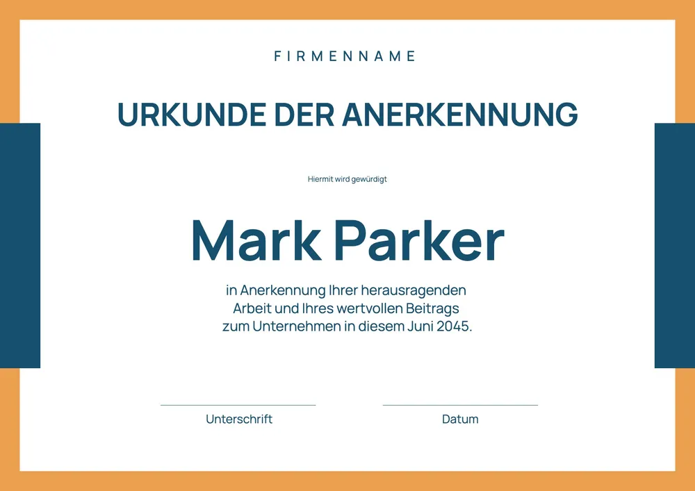 Vorlage für Ehrenamtsurkunde