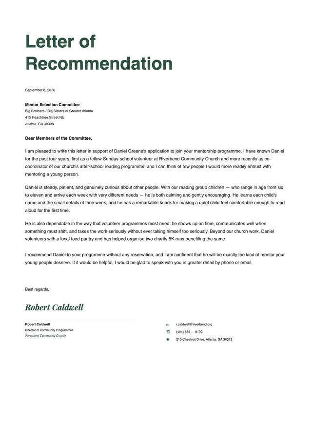 volunteer-letter-of-recommendation form