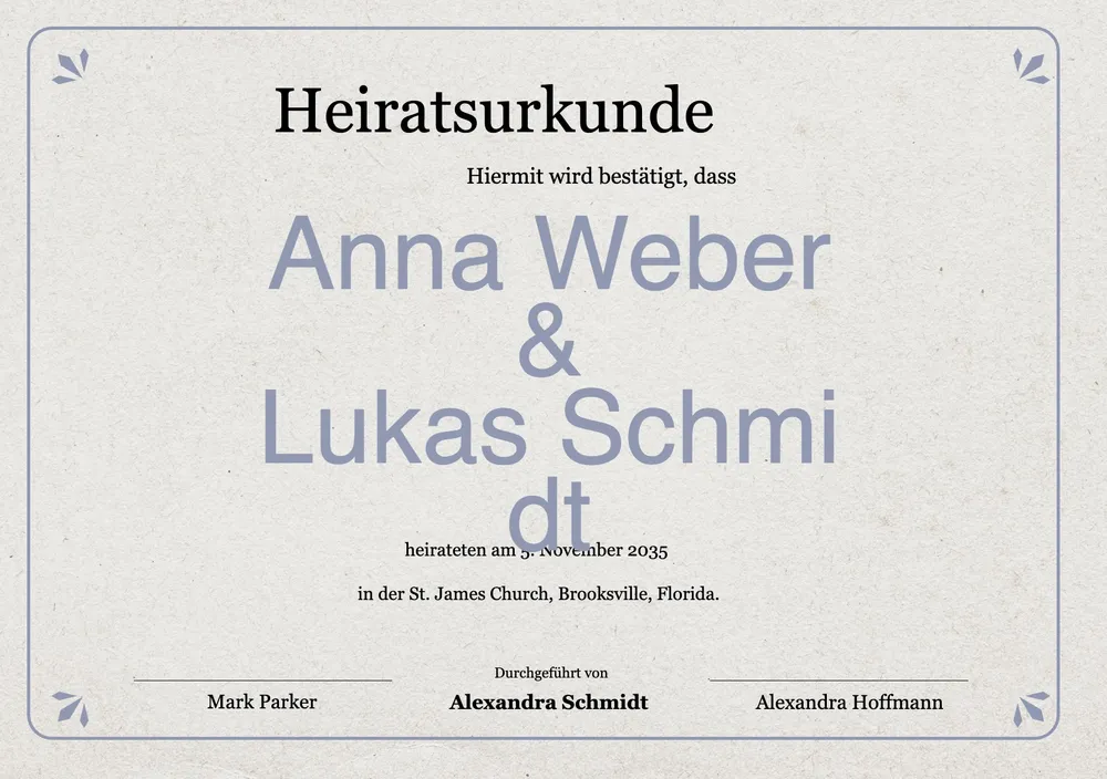 Vorlage für Heiratsurkunde