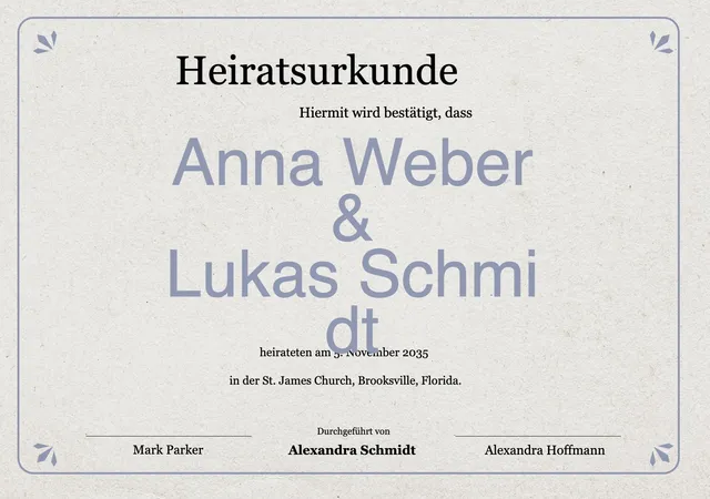 Vorlage für Heiratsurkunde