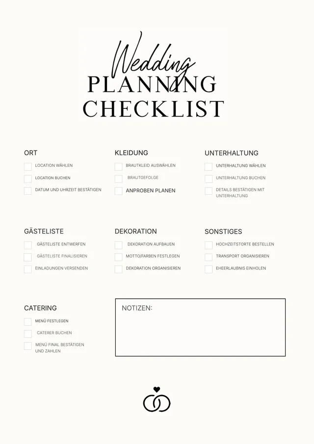 Checkliste für die Hochzeitsplanung