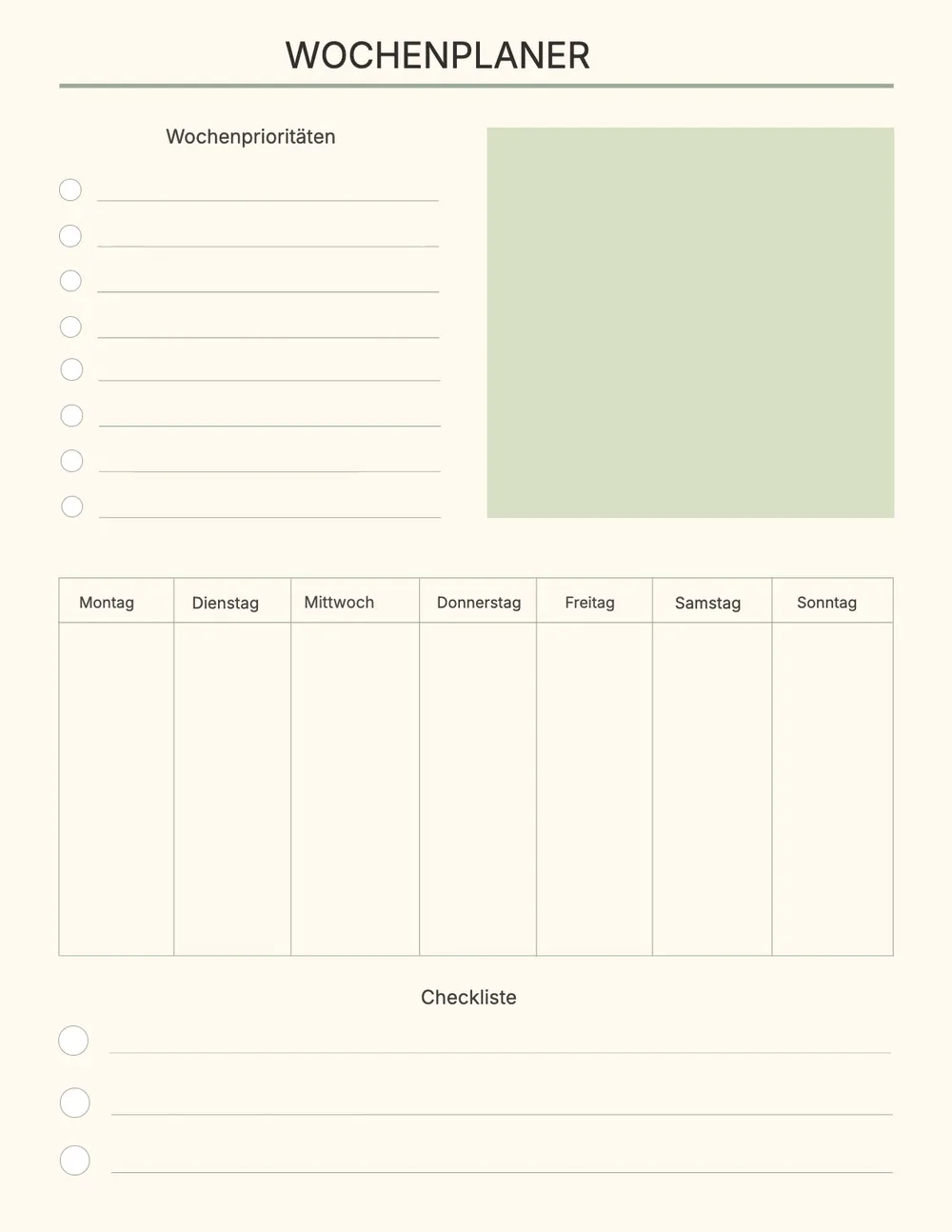 Vorlage für Wochencheckliste