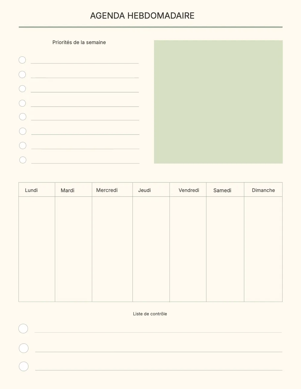 Modèle de check-list hebdomadaire