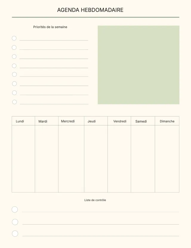 Modèle de check-list hebdomadaire